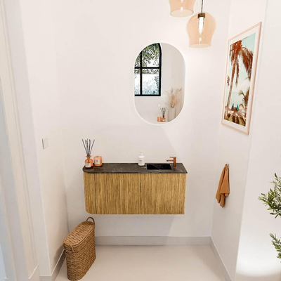 Mondiaz JOYA-DLUX 91.6cm toiletmeubel - ronding links kleur Oak - Wastafel FAYE positie Rechts 1 kraangat kleur Lava.