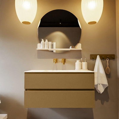 Mondiaz VICA-DLUX ensemble de meuble de salle de bain - 100cm - meuble sous-vasque oro - 2 tiroirs - lavabo encastrée cloud milieu - sans trous de robinet - version haute de 60cm - ostra