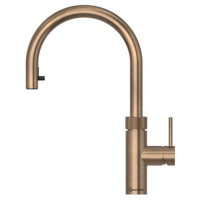 Quooker Flex Round kokendwaterkraan - draaibare & uittrekbare uitloop - Combi incl. Cube reservoir - Warm / kokend / bruisend / gefilterd water - messing patina