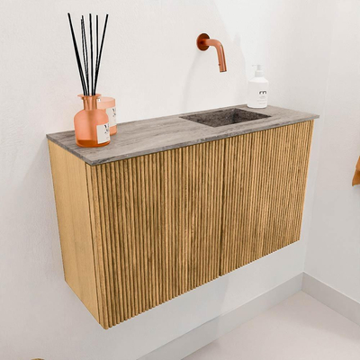 Mondiaz JOYA-DLUX 70cm meuble de salle de bains - couleur Chêne - Vasque FAYE position Droite Sans trou de robinet couleur Oza