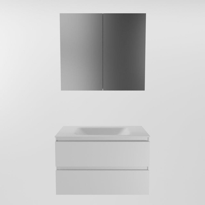 Mondiaz Aivy badmeubelset - 80x45x50cm - 0 kraangaten - 1 wasbak talc Solid surface - Midden - 2 lades - Met spiegelkast - MDF Talc