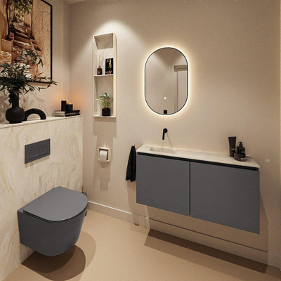 MONDIAZ TURE-DLUX meuble WC 100 cm Dark Grey. Lavabo EDEN Ostra position gauche. Sans trou de robinet.