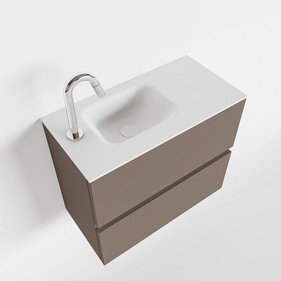 MONDIAZ ADA Toiletmeubel - 60x30x50cm - 1 kraangat - 2 lades - smoke mat - wasbak links - Solid surface - Wit