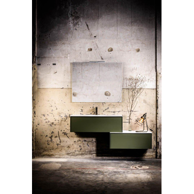 MONDIAZ Loor meuble bas 150cm 2 tiroirs couleur Smoke
