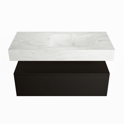 Mondiaz ALAN-DLUX Ensemble de meuble - 100cm - meuble Urban mat - 1 tiroir - Lavabo Cloud Opalo suspendu - vasque Droite - 1 trou de robinet