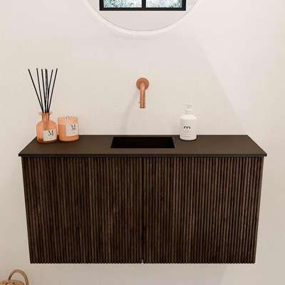 Mondiaz JOYA 80cm toiletmeubel - kleur Walnut - Wastafel FAYE positie Midden Zonder kraangat kleur Urban.
