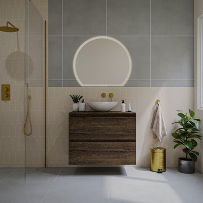 Saniclass Holz Pure Meuble de salle de bains - 80x45x60cm - 2 tiroirs - plan de toilette - Chêne charcoal