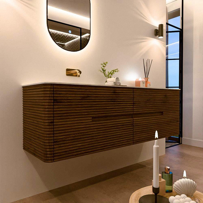 Mondiaz CIRO-DLUX Ensemble de meubles de salle de bains - 160x45x50cm - Plan-vasque solid surface Glace - 1 lavabo à gauche - sans trous de robinetterie - 4 tiroirs - Dusk