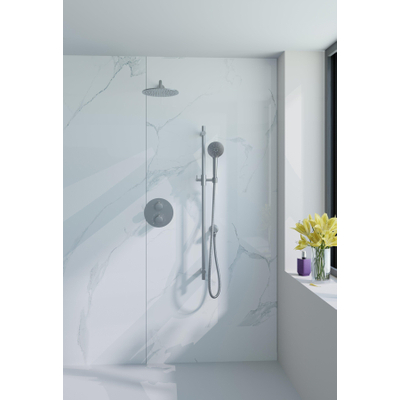 Fortifura Calvi Inbouw Regendoucheset - rond - thermostatisch - wandarm - glijstang - 25cm hoofddouche - ronde handdouche - metalen slang - Geborsteld RVS PVD (RVS)