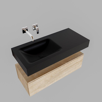 MONDIAZ ALAN 100cm - meuble bas - chêne vieilli - 1 tiroir - lave-mains suspendu - vasque à gauche - 0 trous de robinet - urban