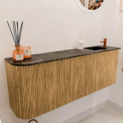 Mondiaz JOYA-DLUX 111.6cm toiletmeubel - ronding links kleur Oak - Wastafel FAYE positie Rechts 1 kraangat kleur Lava.