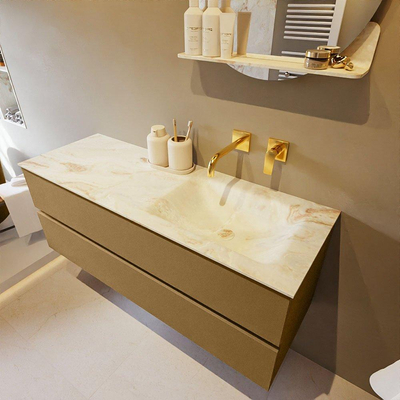 Mondiaz VICA-DLUX Ensemble de meuble de salle de bain - 130cm - meuble sous-vasque oro - 2 tiroirs - lavabo encastré cloud droite - sans trous de robinet - version haute de 60cm - frape