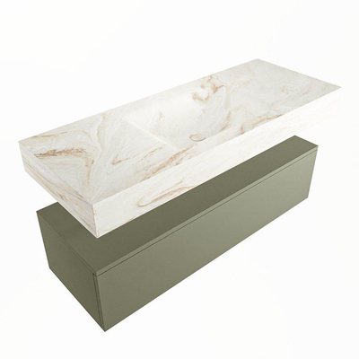 Mondiaz ALAN-DLUX Ensemble de meuble - 120cm - meuble Army mat - 1 tiroir - Lavabo Cloud Frappe suspendu - vasque Centre - 1 trou de robinet