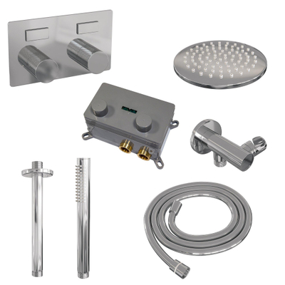 BRAUER Chrome Carving ensemble de douche pluie encastré – douche de tête Ø 20 cm – bras de plafond 30 cm – douchette bâton – set 53