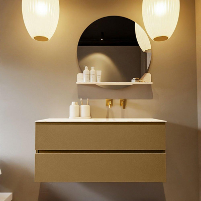 Mondiaz VICA-DLUX ensemble de meuble de salle de bain - 110cm - meuble sous-vasque oro - 2 tiroirs - lavabo encastré cloud droite - sans trous de robinet - miroir modèle spot - version XL 60cm haut - ostra