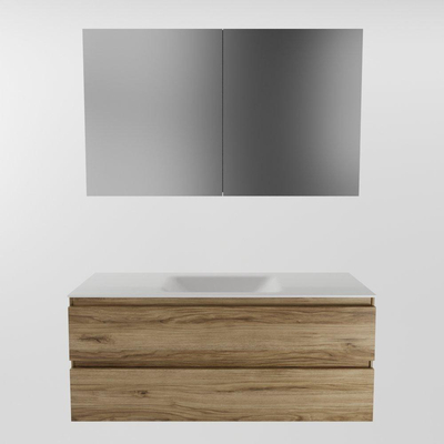 Mondiaz Aivy badmeubelset - 120x45x50cm - 0 kraangaten - 1 wasbak talc Solid surface - Midden - 2 lades - Met spiegelkast - Melamine Chai