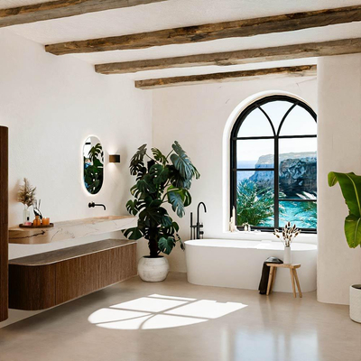 MONDIAZ THOR-DLUX Meuble de salle de bains - 200cm - arrondi gauche + droite - couleur Walnut - 2 tiroirs et 2 portes - Vasque suspendue CLOUD droite sans trou de robinet - couleur Arena