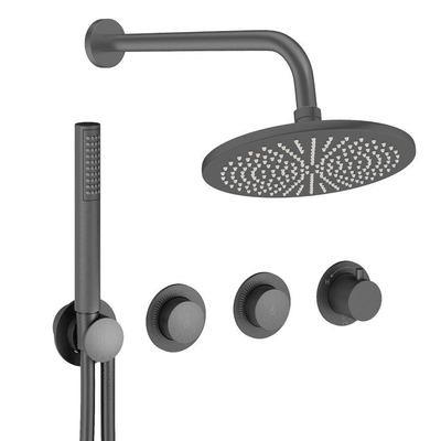 Crosswater MODULE Regendoucheset inbouw - 3 hendels - 30cm douchekop - handdouche - wandarm - slate gunmetal (antraciet)