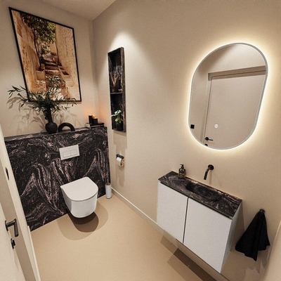 MONDIAZ TURE-DLUX 60cm toiletmeubel Linen. EDEN wastafel Lava positie rechts. Zonder kraangat.