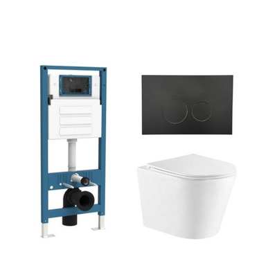 QeramiQ Dely Ensemble WC - réservoir encastré Qeramiq Flush - abattant slim - plaque de commande noire mate en plastique - boutons ronds - blanc mat