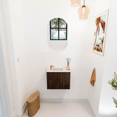 Mondiaz JOYA-DLUX 50cm toiletmeubel - kleur Walnut - Wastafel FAYE positie Links 1 kraangat kleur Meli.