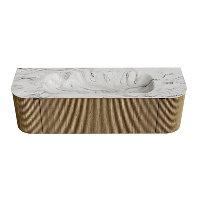 Mondiaz KURVE-DLUX Badkamermeubelset - 150x46x40cm - 1 lade - 2 deuren - wastafel solid surface - midden - zonder kraangat - Dusk