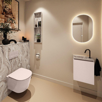 MONDIAZ TURE-DLUX Meuble toilette - 40cm - Rosee - EDEN - vasque Glace - position gauche - 1 trou de robinet