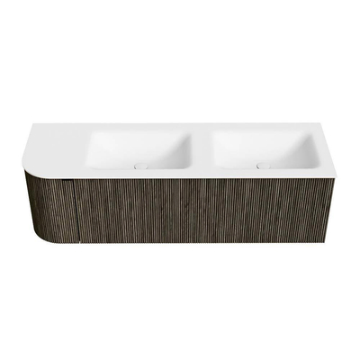 Mondiaz KURVE Badkamermeubelset - 145x46x40cm - 1 lade - 1 deur - wastafel solid surface - dubbel / rechts - zonder kraangat - Shadow