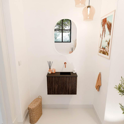 Mondiaz JOYA 60cm toiletmeubel - kleur Walnut - Wastafel FAYE positie Rechts Zonder kraangat kleur Urban.