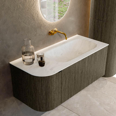 Mondiaz KURVE-DLUX Badkamermeubelset - 105x46x40cm - 1 lade - 1 deur - wastafel solid surface - rechts - zonder kraangat - Shadow