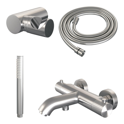 BRAUER Stripe Mitigeur thermostatique de douche - SET 03 - en saillie - support mural - douchette sur barre - flexible de douche - couleur inox brossé PVD