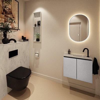 MONDIAZ TURE-DLUX Meuble WC 60 cm Plata. Vasque EDEN Opalo position droite. Avec 1 trou de robinet.
