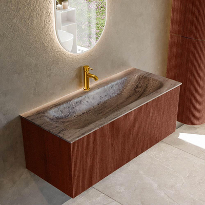MONDIAZ KURVE-DLUX Meuble de salle de bains 110cm couleur Ruby avec 1 tiroir et 0 porte. Lavabo BIG MEDIUM Central 1 trou de robinet Oza.