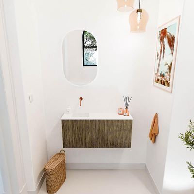 Mondiaz JOYA 90cm toiletmeubel - kleur Dusk - Wastafel FAYE positie Links Zonder kraangat kleur Talc.