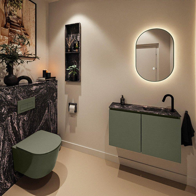 MONDIAZ TURE-DLUX Meuble de WC 80 cm Army. Lavabo EDEN Lava position droite. Avec 1 trou de robinet.