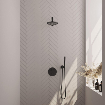 BRAUER Black Edition douche thermostatique encastrée - 3 voies - rond - set 73 - douche principale de 20 cm - bras mural droit - douchette à main - flexible de douche - coude mural - noir mat