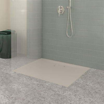 Villeroy & Boch Ecora douchebak - 100x80x3.5cm - afvoer lange zijde - almond (beige)