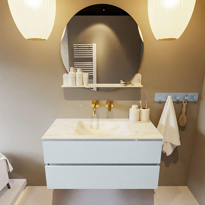 Mondiaz VICA-DLUX ensemble de meuble de salle de bain - 100cm - meuble sous-vasque argile - 2 tiroirs - lavabo encastré nuage milieu - sans trous de robinet - miroir modèle spot - version XL 60cm haut - opalo