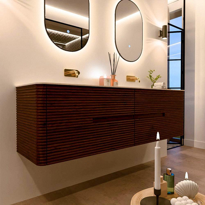 Mondiaz CIRO-DLUX Badkamermeubelset - 170x45x50cm - Solid surface wastafel Meli - 2 wasbak Dubbel - zonder kraangaten - 4 lades - Ruby