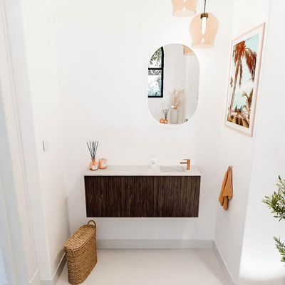 Mondiaz JOYA-DLUX 100cm toiletmeubel - kleur Walnut - Wastafel FAYE positie Rechts 1 kraangat kleur Ostra.