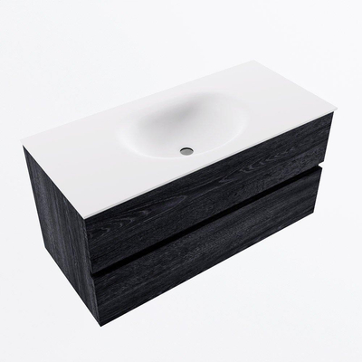 Mondiaz VICA ensemble de meuble de salle de bain - 100cm - meuble sous-vasque Anthracite - 2 tiroirs - lavabo moon milieu - sans trous de robinet - version haute de 60cm - talc