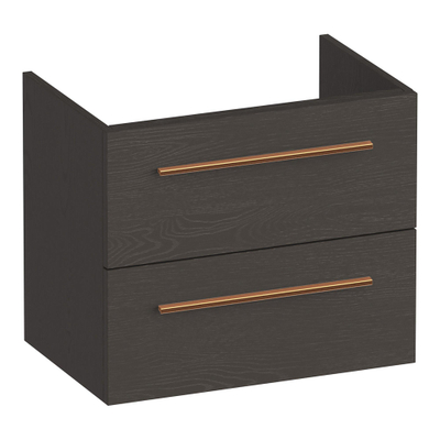 BRAUER Trust meuble sous lavabo peu profond 60 excl. poignées à poser 2 tiroirs softclose et 1 découpe pour le siphon - Bois Anthracite