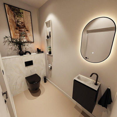 MONDIAZ TURE-DLUX Meuble de toilettes 40 cm Urban. EDEN lavabo Ostra position gauche. Avec 1 trou de robinet.