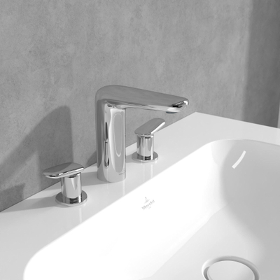 Villeroy & Boch Antao 3 gats wastafelmengkraan - met push open plug - hoogglans chroom