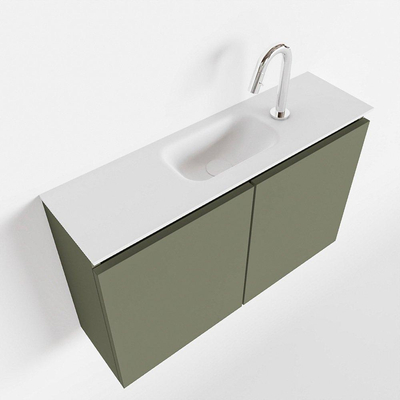 MONDIAZ TURE Toiletmeubel 80x23x50cm met 1 kraangaten 2 deuren army mat Wastafel Eden midden Solid Surface Wit