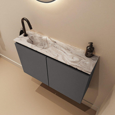 MONDIAZ TURE-DLUX 80cm toiletmeubel Dark Grey. EDEN wastafel Glace positie links. Met 1 kraangat.