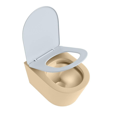Mondiaz LAVIE WC suspendu – sans bride – 36 x 53 cm – avec abattant softclose – Sand (beige), abattant Clay (bleu clair/gris)