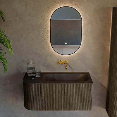 Mondiaz KURVE Ensemble meuble de salle de bains - 95x46x40cm - 1 tiroir - 1 porte - vasque solid surface - droite - sans trou de robinet - Shadow