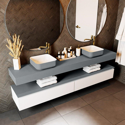 Mondiaz TOP 23 Vrijhangend Topblad - 210x23.5x12cm - geschikt voor waskom - Solid surface - Plata