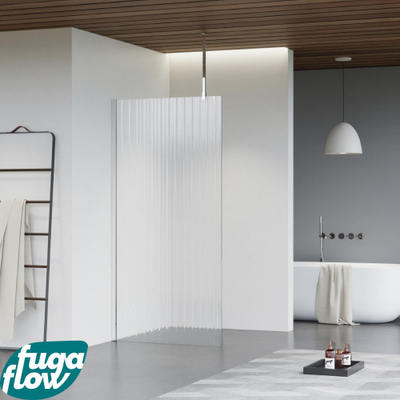 FugaFlow Eccelente Vetro Douche à l'italienne - 30x200cm - Verre nervuré - Bras plafond - Chrome